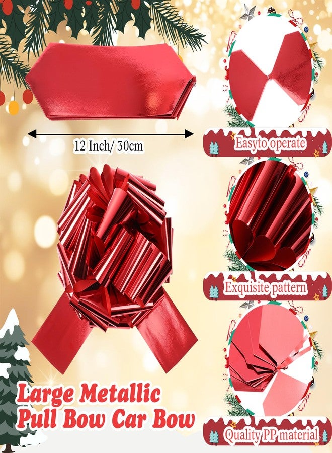 Giegxin 2 Pcs Large 12 Inch Red Pull Bows Metallic Valentines Giant Gift Wrapping Bows for Cars, Presents, Decorations, Grand Openings, Parties & Weddings - Reusable & Easy to Assemble - Image 3